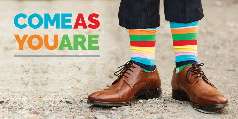 Come As You Are” message with vibrant rainbow colors reflecting Holy Covenant UCC’s inclusive welcome for all people, regardless of background, identity, or beliefs.