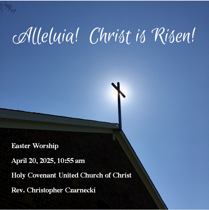Radiant cross shining in the light of Easter morning at Holy Covenant UCC, 2025