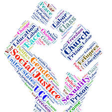 Raised fists in solidarity against a sunset background symbolizing Holy Covenant UCC’s commitment to justice, equity, and collective action in Charlotte, NC.