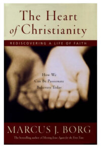 Cover of “The Heart of Christianity” by Marcus J. Borg, featuring a rustic red door with iron cross hinges.