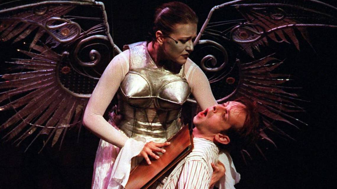 The Angel holds Prior Walter in Charlotte Rep's 1996 production