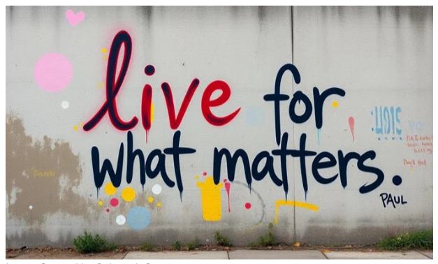 A colorful abstract image with bold brush strokes and hand-lettered text that reads: Live for what matters.