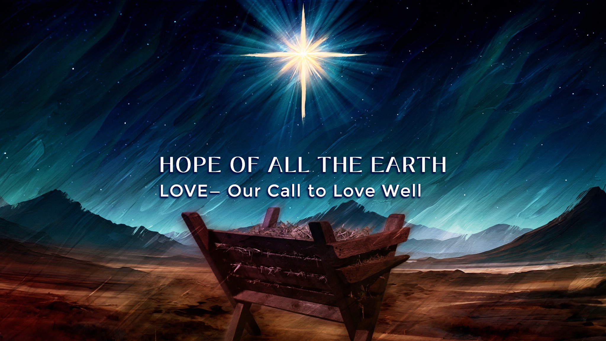 Nativity artwork with a bright star shining over the manger, symbolizing Christmas love and holy calm.