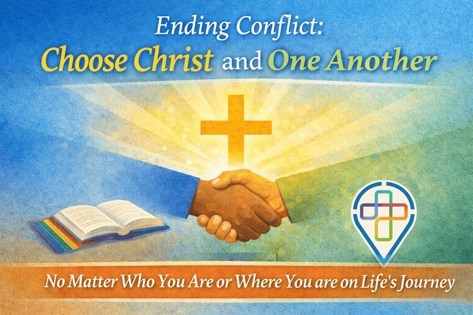 Abstract artwork symbolizing reconciliation and shared commitment, reflecting the theme 'Ending Conflict: Choose Christ and One Another.'